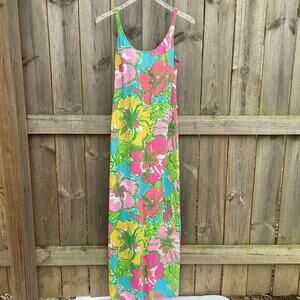 Lilly Pulitzer‎ Dress Palm Big Flirt Jersey Maxi Tank Tie Back Floral XS Summer